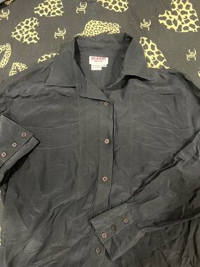 Silkage Black Silk Button-Front Blouse